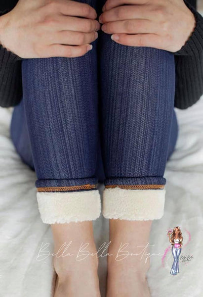 Sherpa Lined Jeggings in Dark Denim