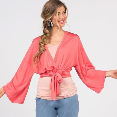 Kimono Tie Top in Strawberry
