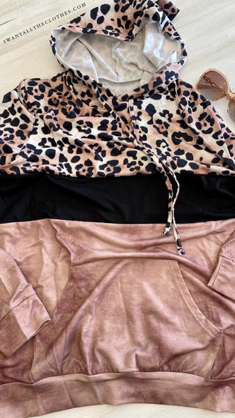 Leopard Rose Gold Color block Hoodie