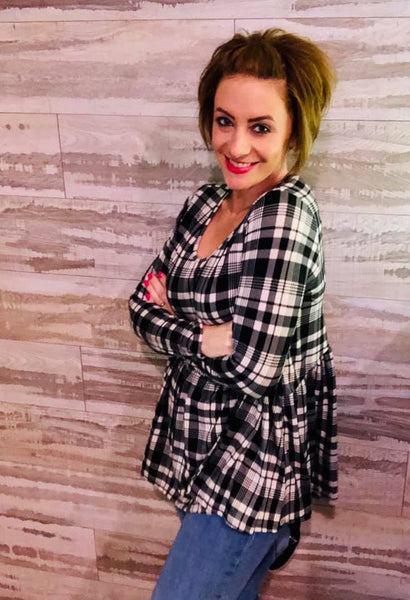 Muse Top Long Sleeve in Black Plaid