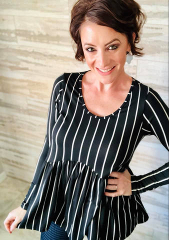 Muse Top Long Sleeve in Black & White Vertical Stripe