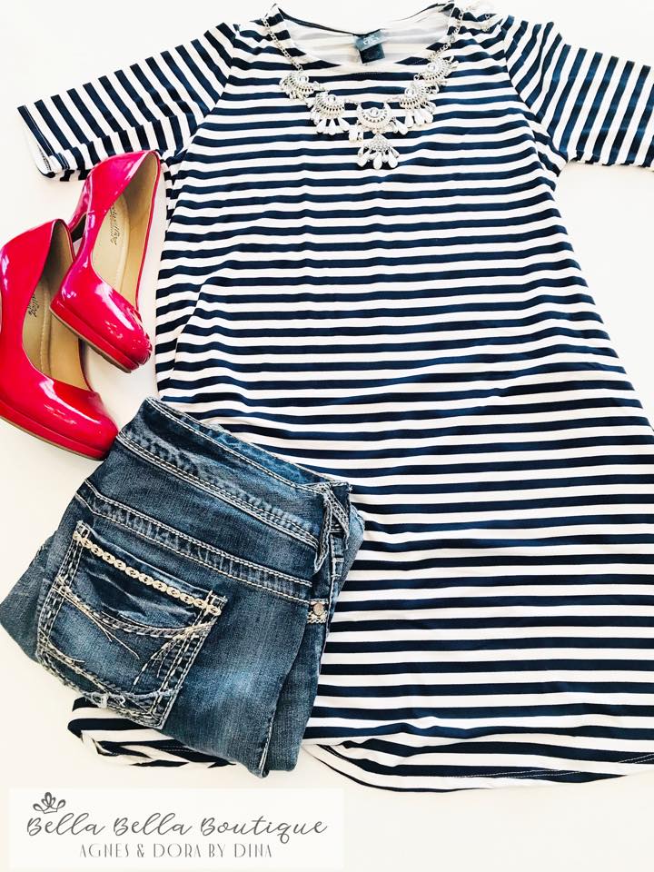 Swing Tunic in Navy Stripe - Baby Suede