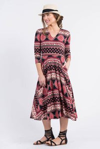 Essential Midi Dress in Paisleys & Posies on Black