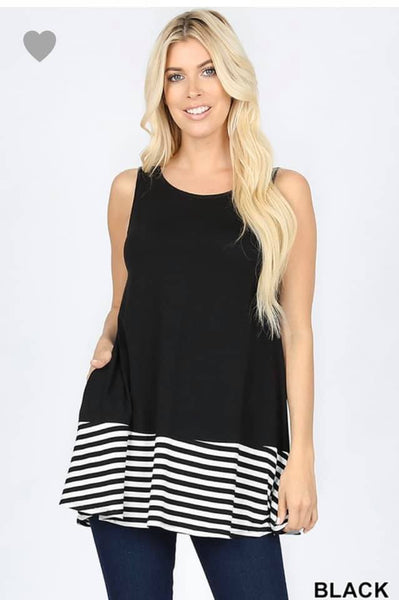 So Soft Tank in Black & White Stripe