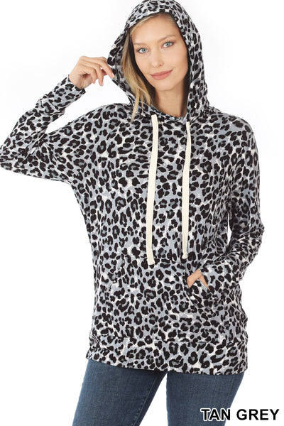 Leopard Print Hoodie with Kangaroo Pocket