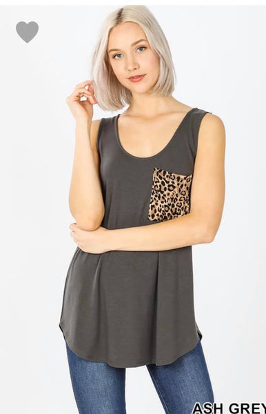 So Soft Tank in Leopard - Ash Grey