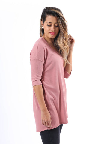 Hi Lo Tunic in Dusty Rose - Ribbed