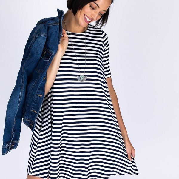 Swing Tunic in Navy Stripe - Baby Suede