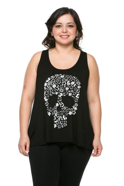 Floral Skull Tank in Black