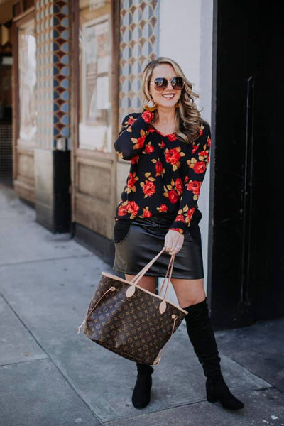 Urban Pullover in Black & Red Floral - Double-V Neck