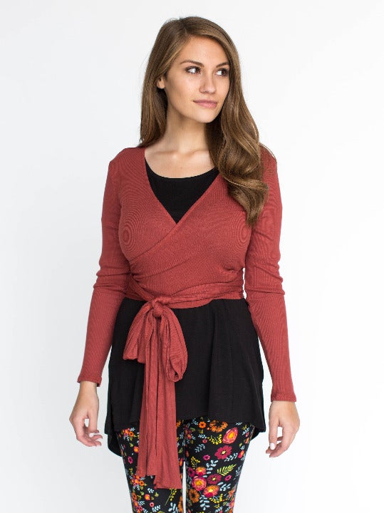 Wrap Top in Marsala - Long Sleeve