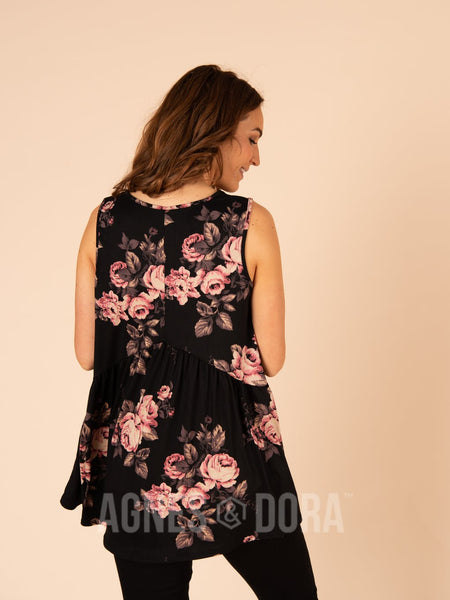 Muse in Black & Blush Floral - Sleeveless