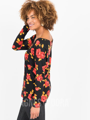 Urban Pullover in Black & Red Floral - Double-V Neck