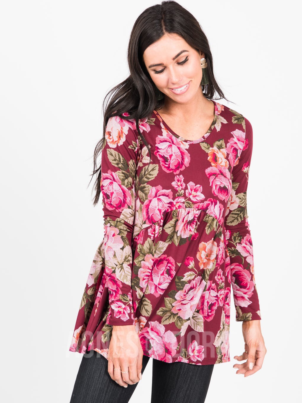 Muse Top Long Sleeve in Burgundy Floral