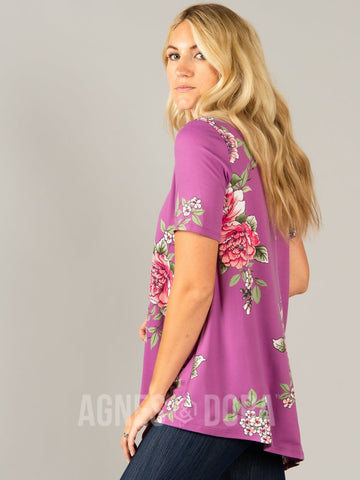 Asymmetrical Top in Lilac Floral