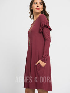 Ruffle Dress in Black Cherry