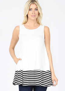 So Soft Tank in Ivory & Black Stripe