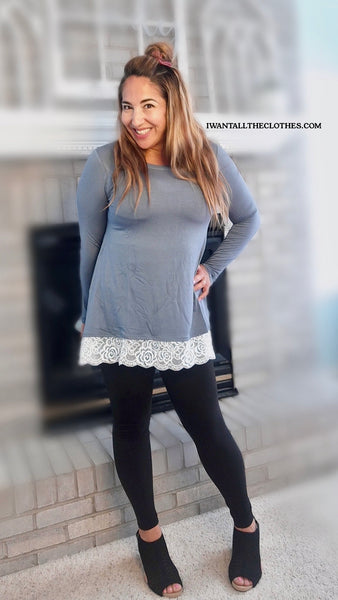 Long-Sleeve Luxe Top in Cement Lace