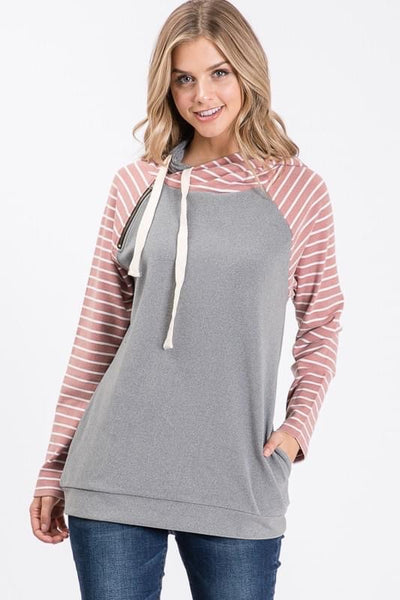 So Soft Twin Hoodie in Heather Grey & Rose