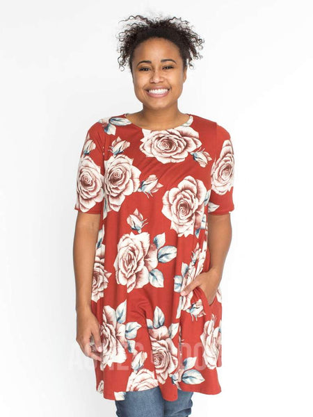 Swing Tunic in Rust & Rose Floral